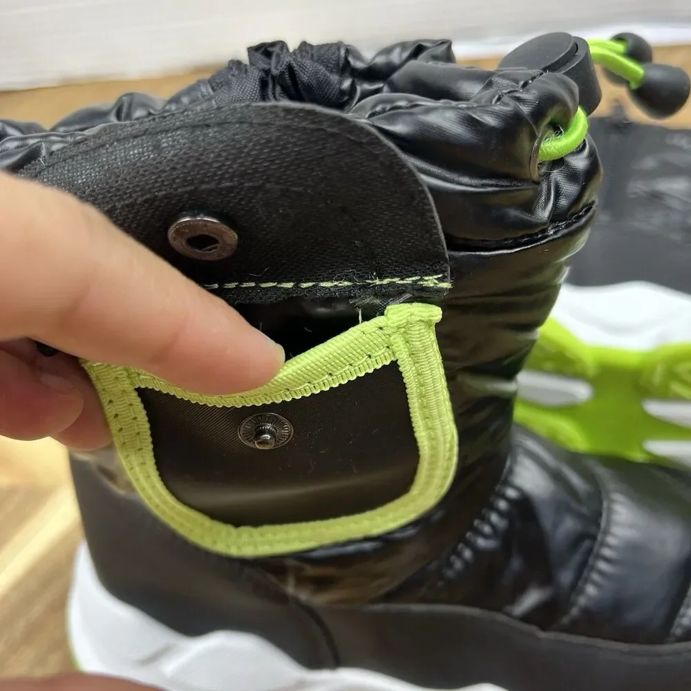 Kids Snow Boots Black Neon Green Insulated Waterproof Zip US 12 Toddler